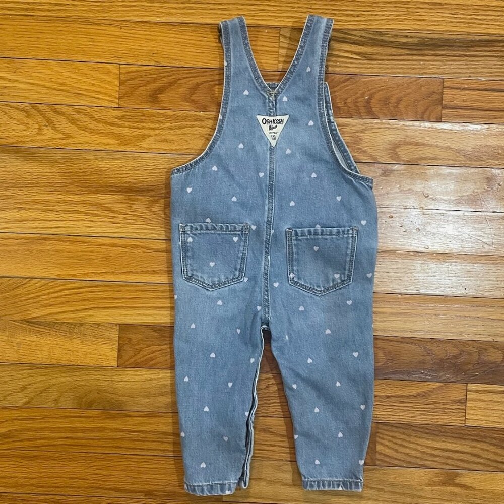 Girls 12 Month Oshkosh B'gosh Heart Denim Overalls - Picture 2 of 2